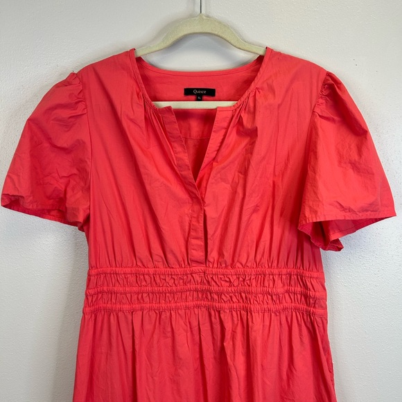 Quince Womens XL Vibrant Tiered 100% Organic Cotton Coral Maxi Dress Boho Poplin - Picture 5 of 13